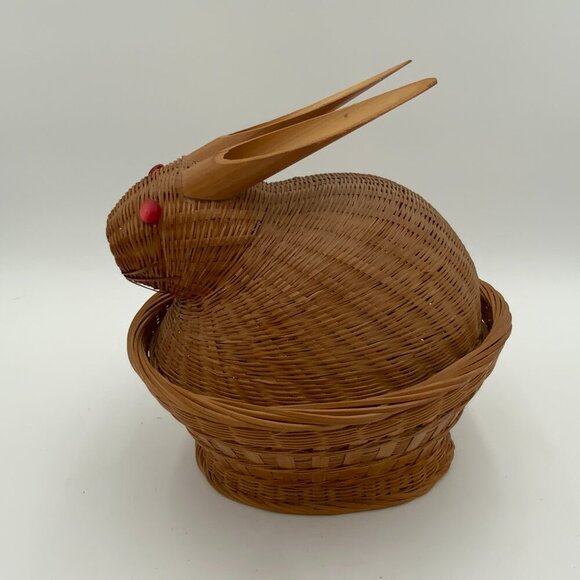 Vintage Wicker Bunny Rabbit Basket Red Eyes Bamboo Ears Easter Basket - Picture 4 of 11